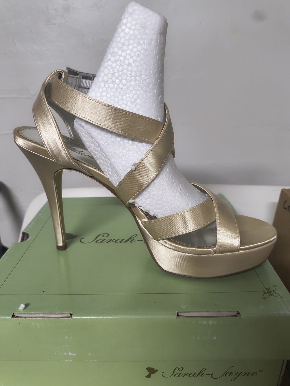 Sarah Jayne Gold Satin Strappy Platform Heels